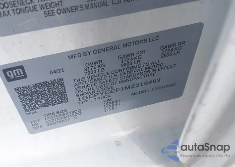 2021 Chevrolet Silverado 1500 4Wd Short Bed Custom Trail Boss z USA, uszkodzony, nr VIN 1GCPYCEF1MZ315493